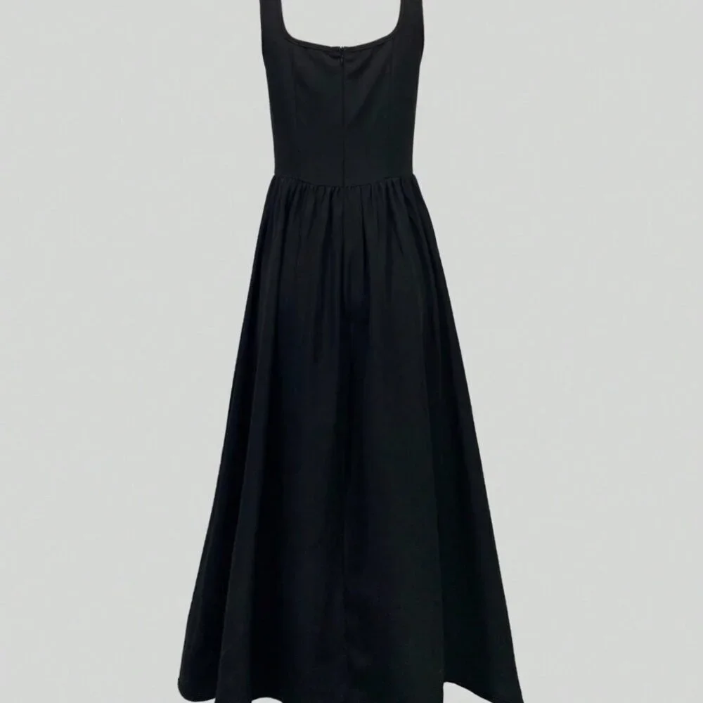 Black Elegant Women's Sleeveless V-Neck Ruffled Waist Fitted Mini Dress - Picture 2 of 4